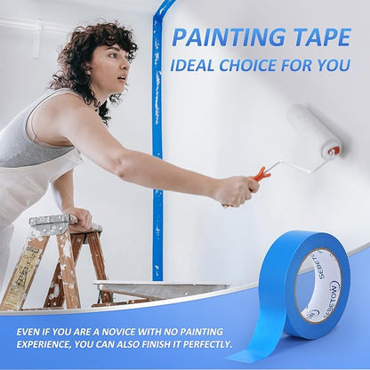 SEBETOW 10 Rolls Painters Tape 1.41 inch Bulk Painter Tape Blue Wide Roll, Blue Masking Tape, 1.41 Inches x 55 Yards for General Purpose Wall Painting, Home Improvement