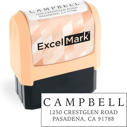 ExcelMark Address Stamp - Custom Return Address Stamp with Elegant Designs, Vibrant Colors & Patterns – Perfect for Mail, Invitations & Gifts (Peach Mount, Simple Classic)