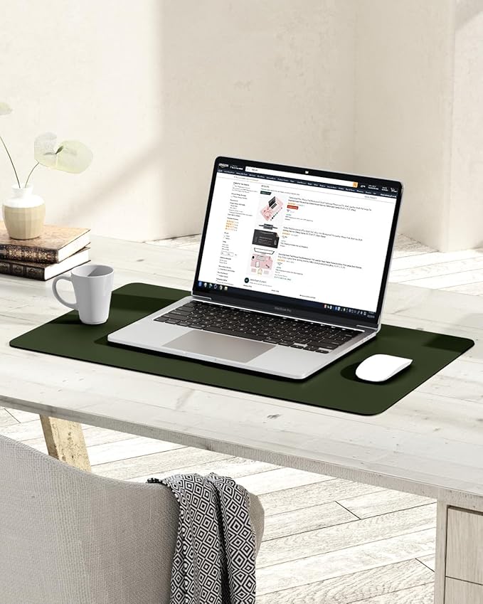 YSAGi Non-Slip Leather Desk Pad, Waterproof Laptop Computer Desk Keyboard Mat, Table Protector Blotter Mat, Large Mouse Pad for Office/Work/Home/Decor(Olive Green, 23.6" x 13.7")