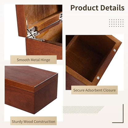 Wooden Business Card Holder, 4-Compartment Card Storage Box, Business Card Organizer, Desktop Divided Index Card Box for Office, Home, 11.1×4.4×3"