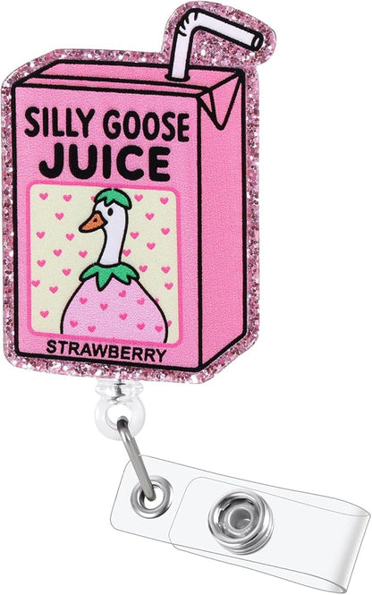 Silly Goose Juice Funny Badge Reel, Retractable ID Card Badge Holder, Office Badge Clip for RN CNA MA Resident Physician HR Medical Office Administrator Intern Pediatric Doctor Nurse, Nurse Gifts