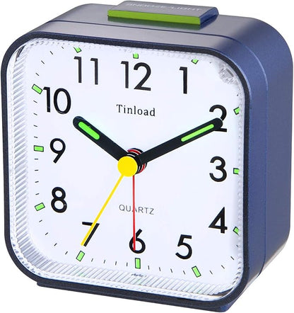 Tinload Small Battery Operated Analog Alarm Clock Silent Non Ticking, Ascending Beep Sounds, Snooze,Light Functions (Blue)