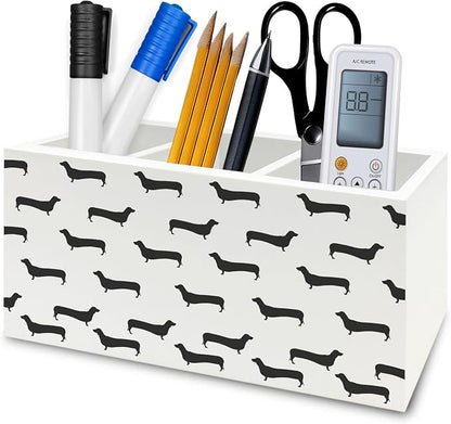 Black Dachshund Pen Pencil Holder Organizer for Desk, Weiner Dog Gifts Wooden Box Signs Decorations for Home Office Desk Tabletop, Dachshund Lovers Gifts for Women Men