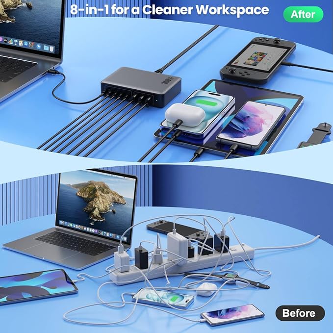 USB C Charger 300W USB C Charger Block, 8-Ports GaN IV Fast Charging Station Hub, Dual PD 100W Laptop Charger Adapter,for MacBook Pro/Air/iPad/iPhone16/15/14/Apple Watch/DELL/Samsung for Home Office