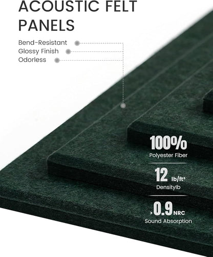 Large Felt Bulletin Board 36"x24", 6-Pack 4-Compartment Wall Organizer, Cork Board Alternative with 60 Removable Adhesive Tabs, Modular Felt Panels for Home Office, Classroom and Study-Pine Green