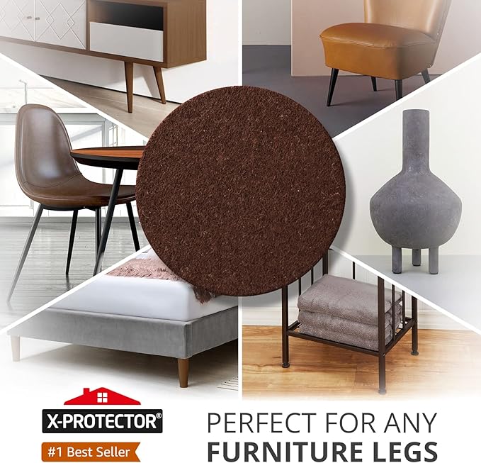 Felt Furniture Pads X-PROTECTOR - 48 Premium Floor Protector Chair Felts for Feet Wood Floors Best Hardwood Protect Your Hard Floors! (Brown)