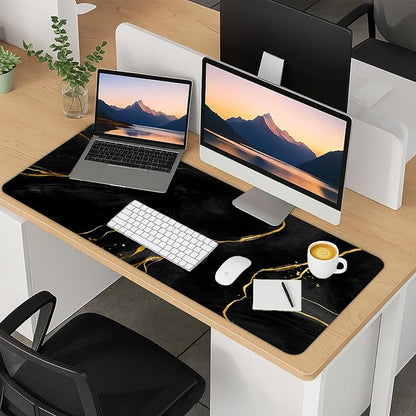 Britimes Black Gold Marble Desk Mat Deak Pad Non-Slip PU Leather Large Keyboard Mouse Pad Office Desktop Accessories for Office,Work,Home Decor(31.5"X15.7")