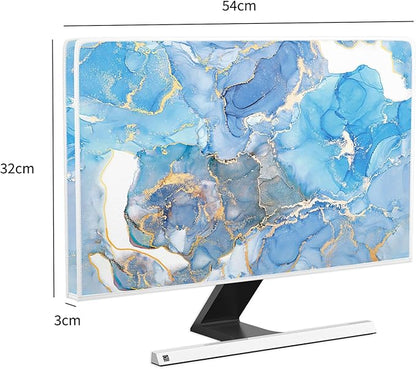 Baocicco Baby Blue Gold Marble Waterproof Computer Monitor Dust Cover 22, 23, 24, 25 Inch Modern Monitor Accessories Laptop TV LCD Fashion Screen Monitor Decoration for Tablet Home Office Computer