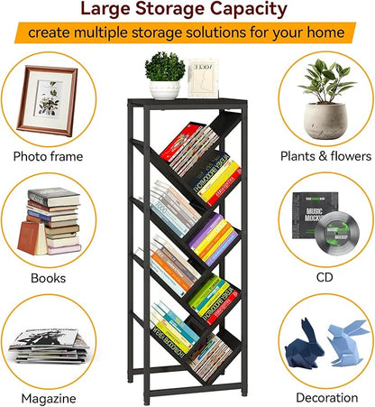 IBUYKE 9 Tier Tree Bookshelf, Floor Standing Wood Bookshelf for Narrow Space, Storage Organizer Bookcase for Books/CDs/Movies, Small Corner Bookcase for Bedroom Living Room,Black,TBC002B