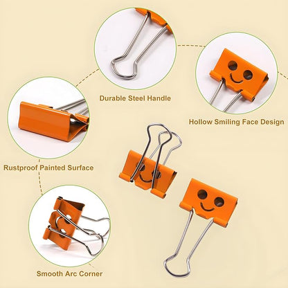 Coideal Cute Smiley Face Binder Clips, 48 Pack 1 Inch Medium Metal Paper Clamps, Assorted Colors Hollow Design for Office School Home Organization (25mm)