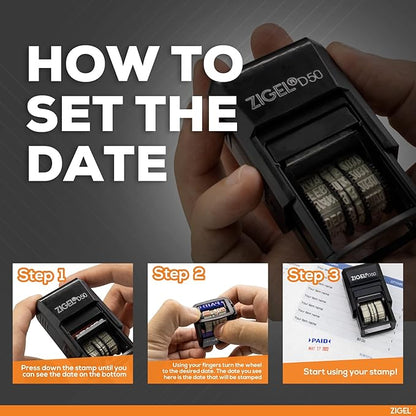 ZIGEL D50 Date Stamp with Scanned - Self Inking Date Stamp - Red