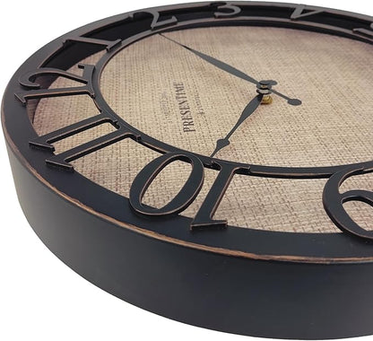 Presentime & Co 13" Farmhouse Series Wall Clock, Cottage Style, Faux Burlap Design, Silent No Ticking, Oil Rubbed Antique Bronze Finish