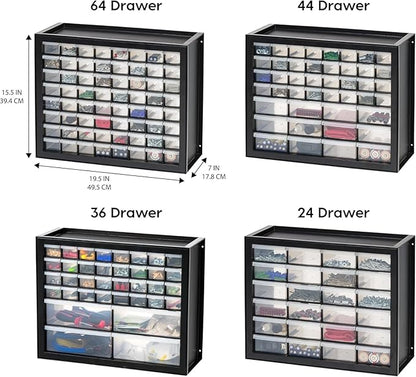 IRIS USA Small Plastic Drawer Organizer, 16-Drawer, Stackable Teacher Toolbox Crayon Small Parts Bead Building Bricks Screw Garage Desk Storage Cabinet, Drink and Water Flavor Packet Organizer, Black