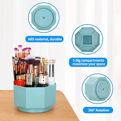 LETURE Desk Organizer, 360-Degree Rotating Pen Pencil Holder, 5 Compartments Desktop Stationary Organizer, Home Office Art Supply Storage Box Caddy (BLUE)