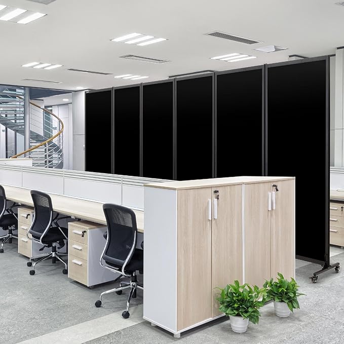 Upgrade Version Room Partition and Divider, Freestanding Rolling Dividers with Wheels,Office Privacy Screen Divider Wall,Classroom Felt Dividers,6'L* 6'7"H,3 Panel,Black