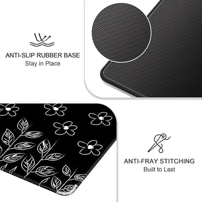 Auhoahsil Mouse Pad, 12 x 10 in Flower Theme Computer Mouse Pad for Desk, Premium-Textured Non-Slip Rubber Stitched Edges Waterproof Square Mouse Mat for Gaming Work Wireless Mice, Black