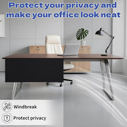 Under Desk Privacy Panel 62 x 15 Inch Self-Adhesive Modesty Panel Table Skirts Privacy Divider for Office Desk Home Studio or Standing Workstation, Easy to Assemble, Black