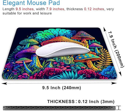 IMAYONDIA Psychedelic Mushrooms Mouse Pad, Colorfull Gaming Mouse Pad, Magical Forest Mousepad, Non-Slip Rubber Base Computer Mice Pad for School Home Office, 9.5 x 7.9 Inch, Aesthetic Modern Art
