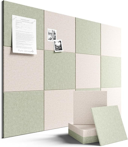 Large Felt Bulletin Board 48" x 36" Cork Board Alternative-12 Pack with 70 Safe Removable Adhesive Tabs, Felt Boards for Walls Bulletin Boards for Home Office Classroom Pin Board-Oatmeal & Sage