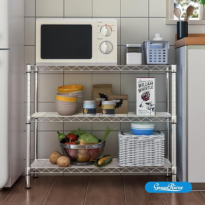 Guan River 3-Shelf Adjustable Metal Shelf Wire Shelving Storage Rack for Office,Kitchen,Bedroom,Bathroom,Laundry,Pantry Basement,Garage(Chrome,36" L x 14" W x 30" H)