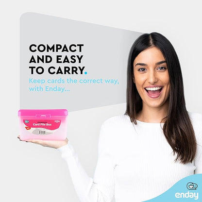 Enday Index Card Holder Pink, 3x5 Note Flash Card Organizer Case, Index Card File w/flip top, Notecard Recipe, Holder, Holds 250 Cards, Also Available in Purple, Red, Green, Blue, Grey (1 PC)