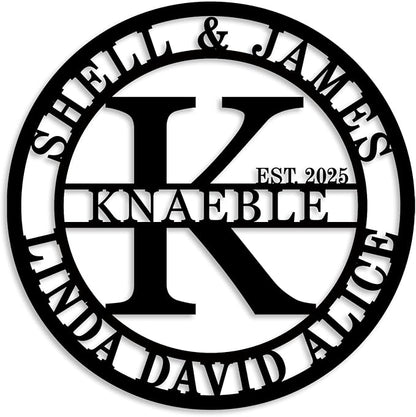 Personalized Family Name Sign Custom Family Metal Signs Monogram Letters Wall Decor Personalized Name Signs for Home Decor Personalized Metal Sign Established Sign Initial Split Letter Monogram Sign