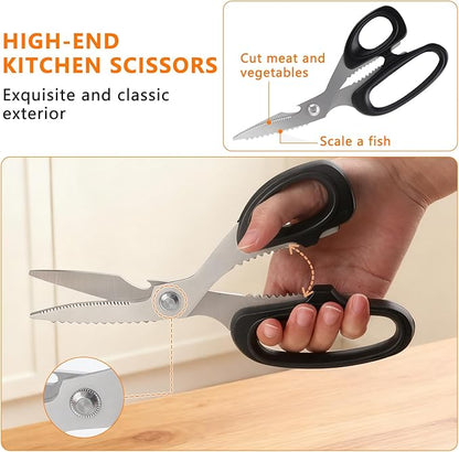 2-Piece Kitchen Scissors (1 Heavy-Duty Poultry Shears + 1 Chicken Bone Scissors) Stainless Steel Cooking Shears, Multi-purpose Kitchen Shears for Meat, Fish, Vegetables and Poultry