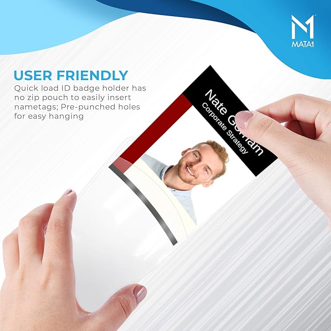 Mata1-USA Plastic Extra-Thick Vertical ID Card Holder (Clear, 3x4 Inch, 250 Pack), Large Size No Zipper Name Badge