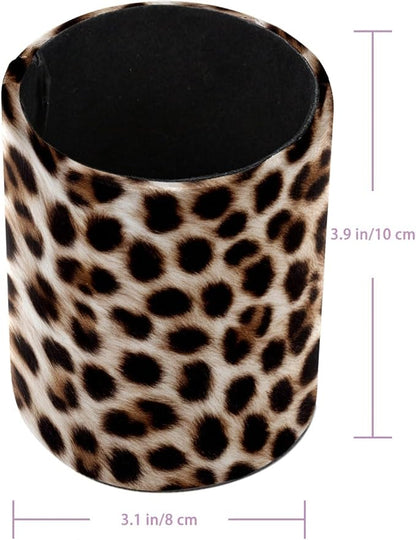 Leopard Print Leather Pen Holder for Desk, Multifunctional Desktop Organizer Pencil Cup, Desktop Caddy Stationery Organizer for School Home Office Desk Accessories