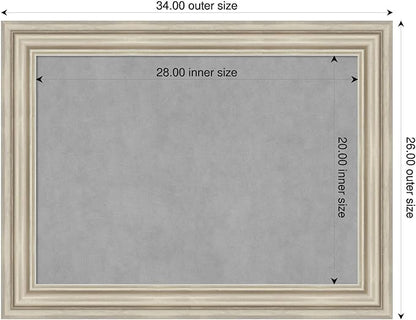 Amanti Art Silver Framed Magnetic Board 26x34 Medium Vision Board for use with Magnets, 100% Metal Sheet to Display Items as Office Decor or for Home Organization in mudroom, Kitchen or Kids Room