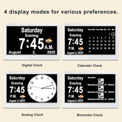 SSYA Dementia Clocks with Day and Date for Seniors,13 Alarms Custom Reminders, Extra Large Digital Calendar Clock for Elderly. (White)