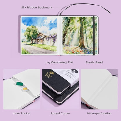 Paul Rubens Square Watercolor Journal, 100% Cotton Acid-Free Hot Press Watercolor Sketchbook 5.91 * 5.91 Inches, 140lb/300gsm,20 Sheets for Watercolors, Gouache, Acrylics