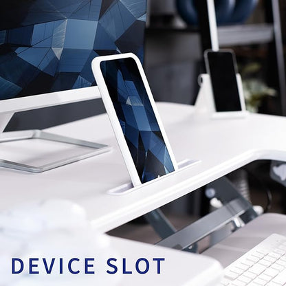 VIVO 48 inch Height Adjustable Large Stand Up Desk Converter, V Series, Quick Sit to Stand Tabletop Dual Monitor Riser Workstation, White, DESK-V048VW