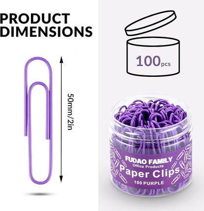 Jumbo Paper Clips, 2 Inch Large Paper Clip, 100 pcs Paperclips (Jumbo, Purple)