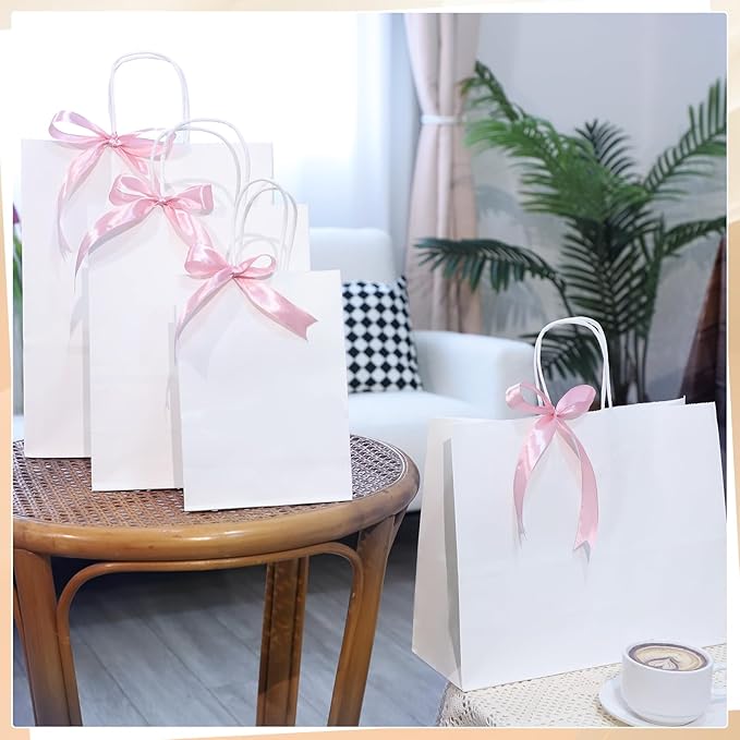 woric 120 PCS White Gift Bags with Handles, Large Gift Bags 4 Assorted Sizes White Paper Valentine's Day Bags Bulk for Gifts Small Business Retails Shopping