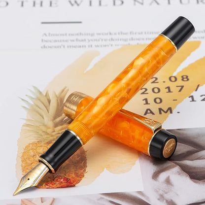 Jinhao 100 Fountain Pen Celluloid Classic Style, #6 Nib Smooth Writing Instrument with Refillable Converter and Pen Case Set