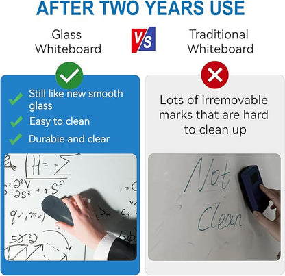 Magnetic Glass Whiteboard - 60"x36" Dry Erase White Board Frameless Glass Boards with Super Strong Magnets, Wall Mounted for Office, School and Home