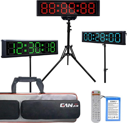 Large LED Display Digital Race Timer Clock with Tripod,Battery,Remote Control,Function-Countdown/Up/Time Clock,for Sports Events, Races, Meetings, Presentations (Non-Waterproof +RGB)