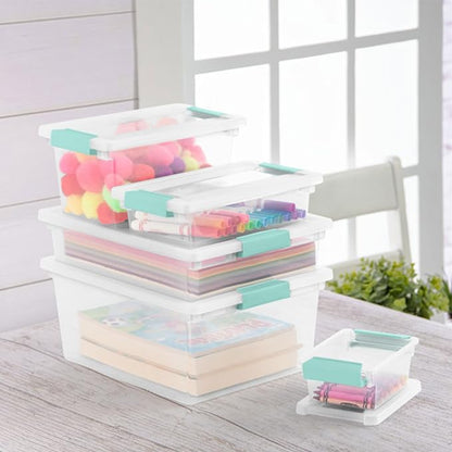 Sterilite 6-Pack Clip Box, Stackable Clear Plastic Bins with Latching Lids, Small - Writing, Arts or Crafts Supplies Storage Containers for Home, Office, Classroom and Workshop Organization