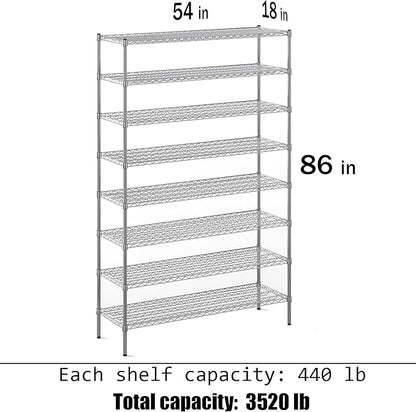 Regal Altair 18" Deep x 54" Wide x 86" Height Wire Shelving Kit | 8-Tier | NSF Commercial Storage Rack Unit