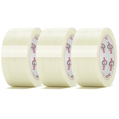 Ealyder Tape 3 Pack Transparent Reinforced Fiberglass Tape – 2 Inch x 30 Yards, 5.5 Mil Filament Strapping Tape, Adhesive Heavy Duty