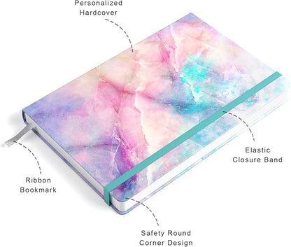 Lined Journal Notebook, Hardcover, Medium 5.7 x 8.4 in, 160 Pages Thick Paper, Cute Aesthetic A5 College Ruled Notebook for Journaling Writing Work Office School Women Men, Colorful Marble