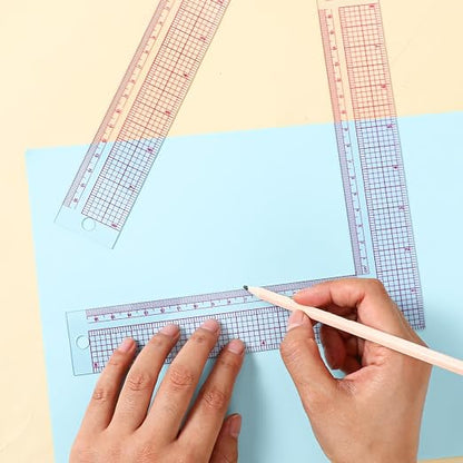 Plastic L-Square Ruler, 1 PCS 90 Degree Measure Tailor Ruler Clear Square Framing Fabric Sewing Measuring Supplies for Pattern Making