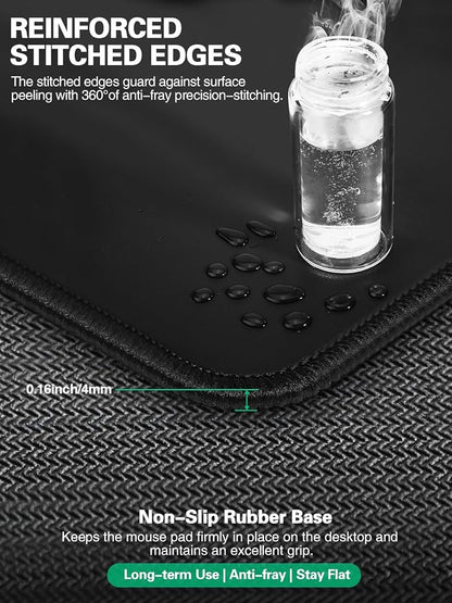 Mouse Pad, Office Desk Mat, Large Gaming Mousepad with Superior Micro-Weave Cloth, XXL Desk Pad with Stitched Edges, Non-Slip Writing Pad for Gamer, Laptop, Work & Home (Black Charging On The Right)