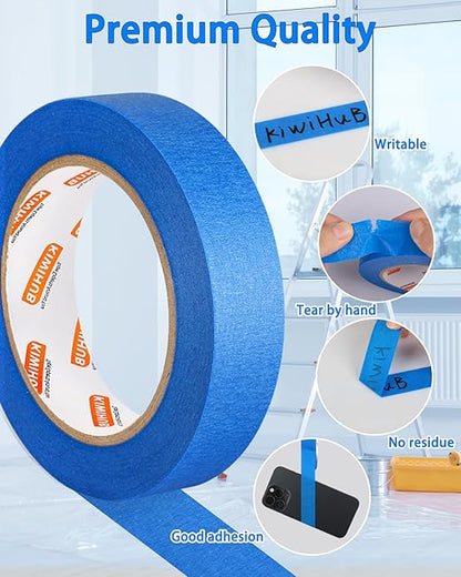 KIWIHUB Blue Painters Tape - 20 Rolls Masking Tape 1 inch Wide, Multi-Surface No Residue Blue Tape for Walls, Painting, Packing & Automotive 0.94 Inch x 1100 Yards