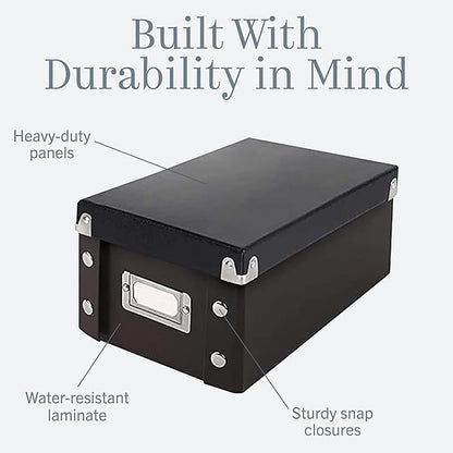 Snap-N-Store Index Card Holder Storage Box - Collapsible Organizer Box fits 1100 Flash Cards - Business, Recipe, or Note Card - 4 x 6, 1 Pack, Black