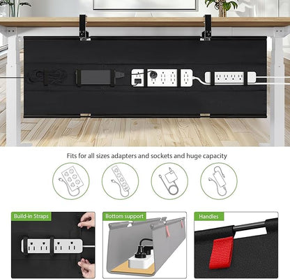 KEEGH Extra Large 48" Under Desk Cable Management Tray - Under Desk Cord Management - Clamp/Screw Mount - Support Upto 70lbs - Fabric Wire Management - Cable Raceways Tray Cord Hiders for Office/Home