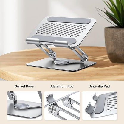 UGREEN Tablet Stand Holder for Desk with 360° Rotating Base Aluminum Dual Rod Support Adjustable Home Office Accessories Compatible with iPad Pro 13 12 11 Air Mini 5 4 3 Phone E-Reader Silver