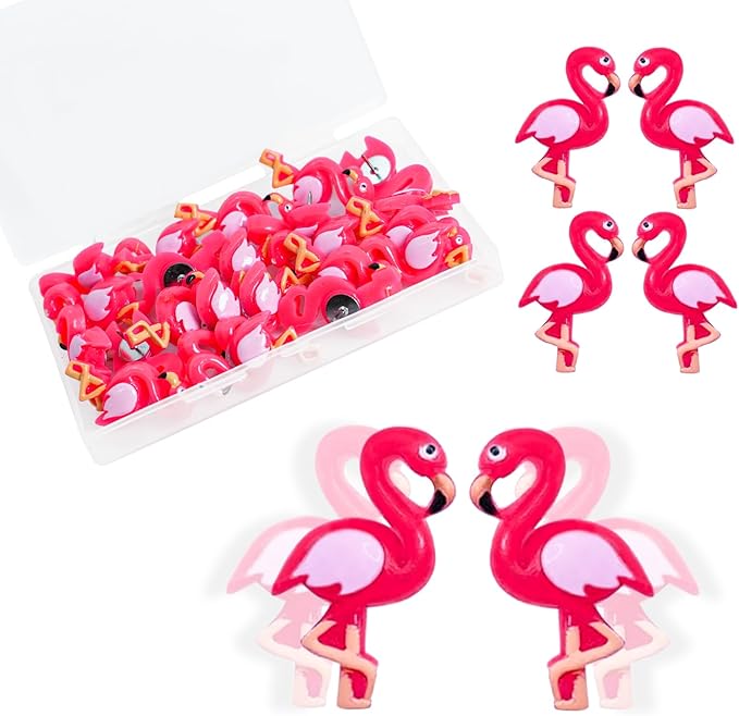 25 pcs Pink Flamingo Push Pins Cute Thumbtack Photos Wall Maps Bulletin Board Cork Boards Drawing Pins Memo Nail Office Accessories
