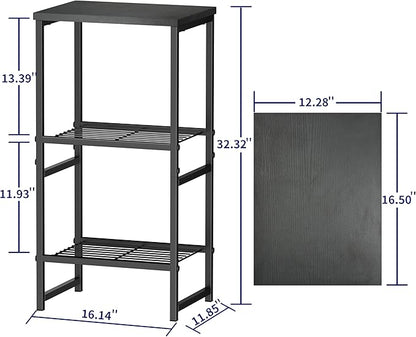 GEORIS 3 Tier Freestanding Printer Stand Shelf for Desk, Black Metal Side Table for Printer, Fax Marchine